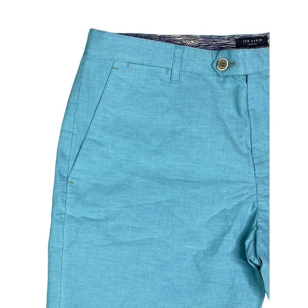 Ted Baker Mens Chino Shorts Blue Flat Front Pockets 100% Cotton Twill Zip 36 New
